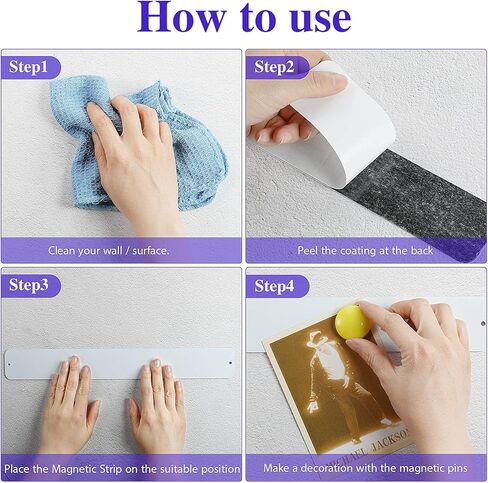 6 Pieces Frameless Magnetic Stainless Iron Board Strip Bulletin Bar Board Memo Strip Set with 48 Pieces Colorful Magnet for Kitchen Office(Black) in Kuwait