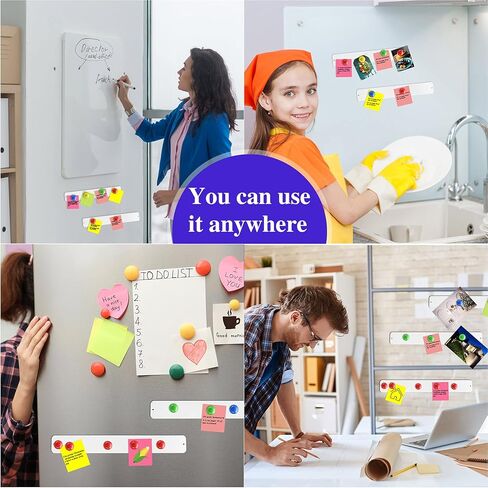 6 Pieces Frameless Magnetic Stainless Iron Board Strip Bulletin Bar Board Memo Strip Set with 48 Pieces Colorful Magnet for Kitchen Office(Black) in Kuwait