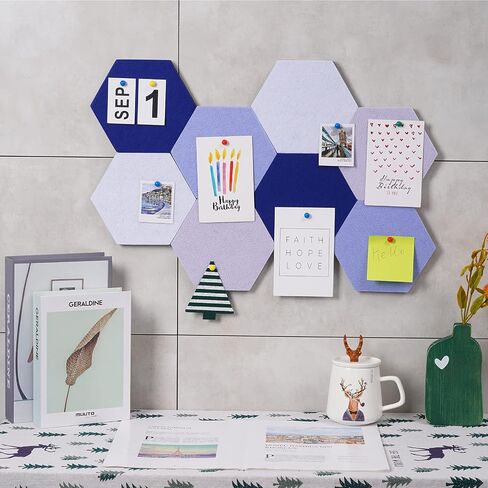 8Pcs Hexagon Felt Cork Board Tiles Self Adhesive Bulletin Board, Pin Board for Wall Decor Memos Photos Display (Set D) in Kuwait