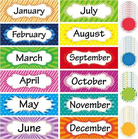 Zonon 48 Pieces Holiday Monthly Headliners Set 12 Months of The Year Headers Seasonal Monthly Bulletin Board Borders with 36 Round Blank Confetti Cutouts(Simple Style) in Saudi Arabia