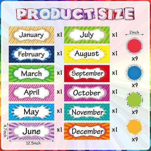Zonon 48 Pieces Holiday Monthly Headliners Set 12 Months of The Year Headers Seasonal Monthly Bulletin Board Borders with 36 Round Blank Confetti Cutouts(Simple Style) in Saudi Arabia