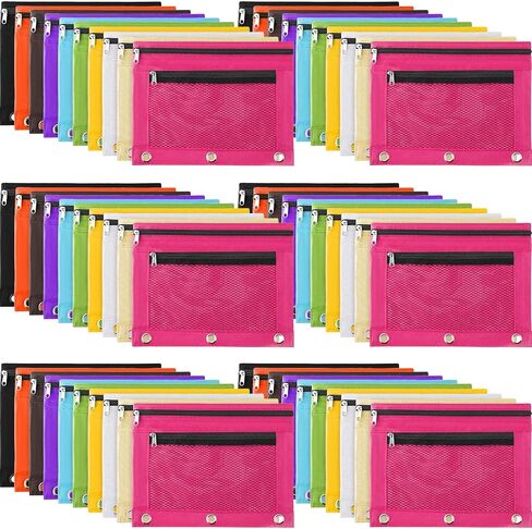 Fainne 60 Pack Pencil Pouch 3 Ring Zipper Pencil Pouches Case Binder Cosmetic Bag 420d PVC Clear Film Pencil Case Kawaii Office Supplies Double Zip Zipper Pouch (Black) in Saudi Arabia