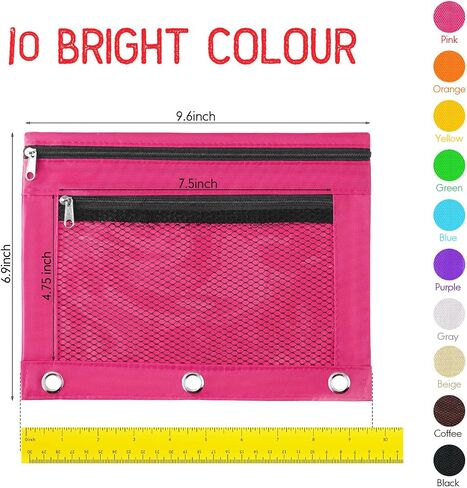 Fainne 60 Pack Pencil Pouch 3 Ring Zipper Pencil Pouches Case Binder Cosmetic Bag 420d PVC Clear Film Pencil Case Kawaii Office Supplies Double Zip Zipper Pouch (Black) in Saudi Arabia