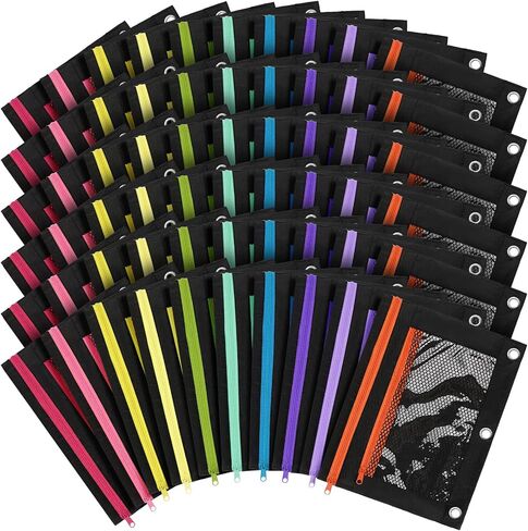 Fainne 60 Pack Pencil Pouch 3 Ring Zipper Pencil Pouches Case Binder Cosmetic Bag 420d PVC Clear Film Pencil Case Kawaii Office Supplies Double Zip Zipper Pouch (Black) in Saudi Arabia