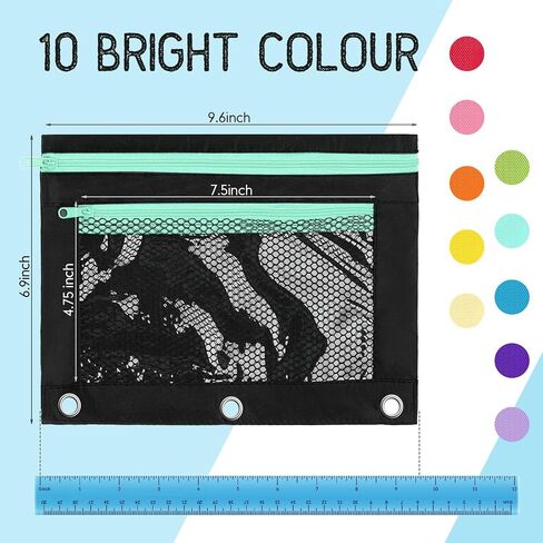 Fainne 60 Pack Pencil Pouch 3 Ring Zipper Pencil Pouches Case Binder Cosmetic Bag 420d PVC Clear Film Pencil Case Kawaii Office Supplies Double Zip Zipper Pouch (Black) in Saudi Arabia