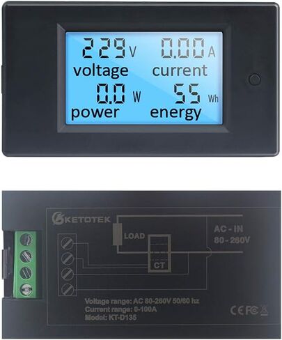 التيار المتناوب الفولتميتر مقياس التيار الكهربائي 80-260 فولت 100A KT-D135 شاشة الكريستال السائل الرقمية فولت أمبير متر Wattmeter مقياس الطاقة مع محول الحالي CT in Kuwait