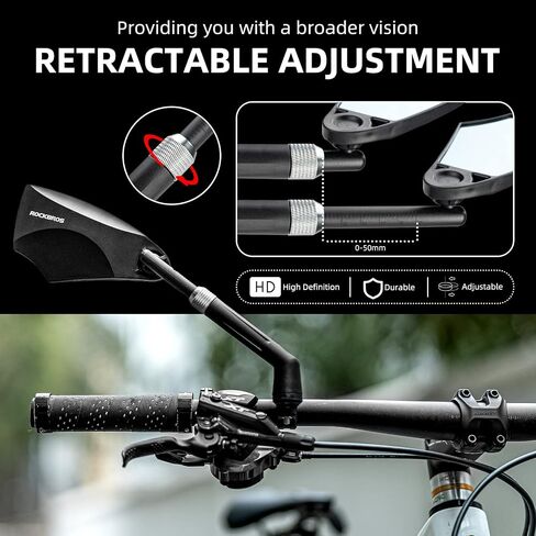 ROCKBROS 2023 Newest Handlebar Bike Mirror Adjustable Safe Rear View Mirror Anti-glare Lens Scratch Resistant Glass Lens 360 Degree Flat Rotation Bike Accessories Suitable For 21-24mm Handlebar in Saudi Arabia