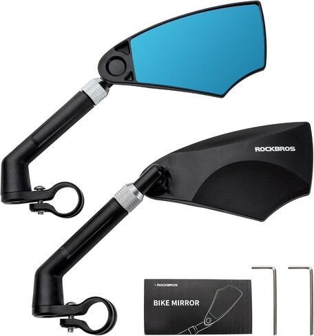 ROCKBROS 2023 Newest Handlebar Bike Mirror Adjustable Safe Rear View Mirror Anti-glare Lens Scratch Resistant Glass Lens 360 Degree Flat Rotation Bike Accessories Suitable For 21-24mm Handlebar in Saudi Arabia