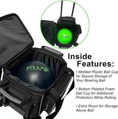 Pyramid Path Pro Deluxe Single Roller Bowling Bag With Separate Shoe Compartment (Up To US Mens Size 11), 2 Large Accessory Pockets, Padded Foam Ball Insert, Lifting Handles and Locking Square Handle in Saudi Arabia