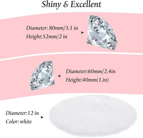 2 Pieces Crystal Diamond Paperweight 60 mm 80 mm Nail Art Hand Rest Pad Nail Backgrounds for Pictures with 12 Inch Artificial Sheepskin Cushion Faux Fur Seat Cover for Photography Wedding Home Decor in Saudi Arabia