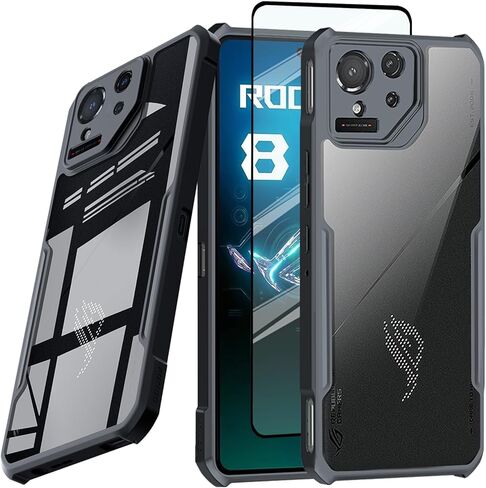 for ASUS ROG Phone 6/6 Pro 5G/6D Case,Ultra-Thin Transparent Cover Soft TPU Bumper + Acrylic Clear Back Military Grade Airbags Shookproof Drop Protection [1 Tempered Films],Black in Saudi Arabia