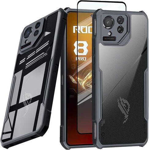 for ASUS ROG Phone 6/6 Pro 5G/6D Case,Ultra-Thin Transparent Cover Soft TPU Bumper + Acrylic Clear Back Military Grade Airbags Shookproof Drop Protection [1 Tempered Films],Black in Saudi Arabia