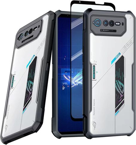 for ASUS ROG Phone 6/6 Pro 5G/6D Case,Ultra-Thin Transparent Cover Soft TPU Bumper + Acrylic Clear Back Military Grade Airbags Shookproof Drop Protection [1 Tempered Films],Black in Saudi Arabia