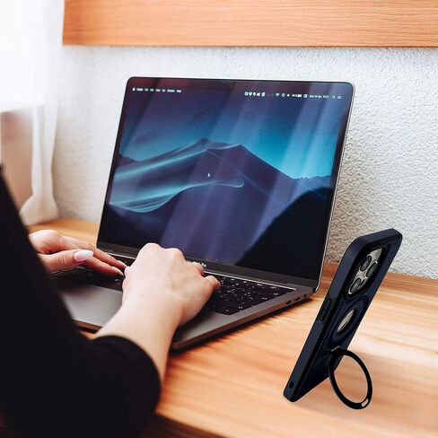 Compatible for iPhone 13 Leather Material Case, Metal Magnetic Folding Stand Case Cover-Black in Saudi Arabia
