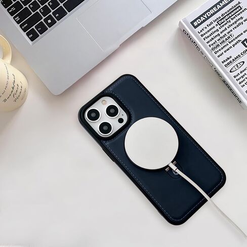 Compatible for iPhone 13 Leather Material Case, Metal Magnetic Folding Stand Case Cover-Black in Saudi Arabia