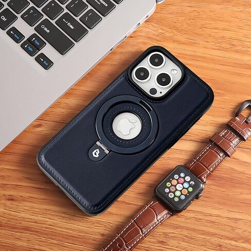 Compatible for iPhone 13 Leather Material Case, Metal Magnetic Folding Stand Case Cover-Black in Saudi Arabia