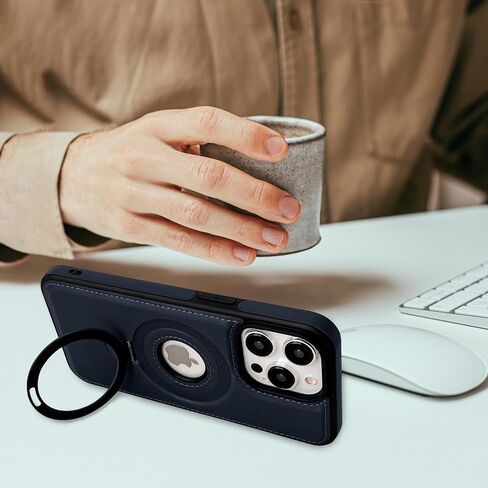 Compatible for iPhone 13 Leather Material Case, Metal Magnetic Folding Stand Case Cover-Black in Saudi Arabia
