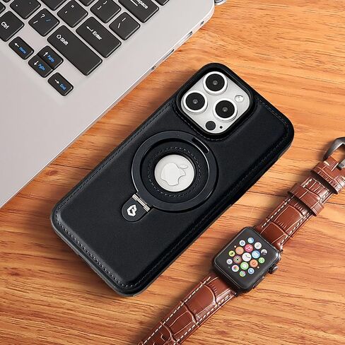 Compatible for iPhone 13 Leather Material Case, Metal Magnetic Folding Stand Case Cover-Black in Saudi Arabia