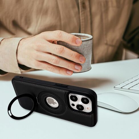 Compatible for iPhone 13 Leather Material Case, Metal Magnetic Folding Stand Case Cover-Black in Saudi Arabia