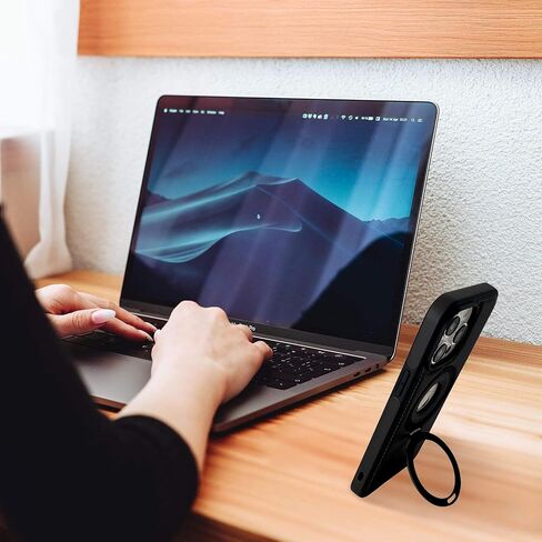 Compatible for iPhone 13 Leather Material Case, Metal Magnetic Folding Stand Case Cover-Black in Saudi Arabia