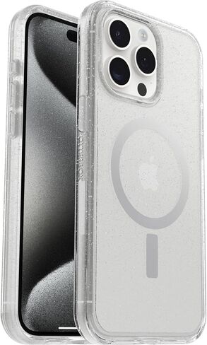 OtterBox iPhone 15 Pro MAX (فقط) حافظة شفافة من سلسلة Symmetry - STARDUST (شفاف/فضي)، مشبك على MagSafe، أنيق للغاية، حواف مرتفعة تحمي الكاميرا والشاشة in Kuwait