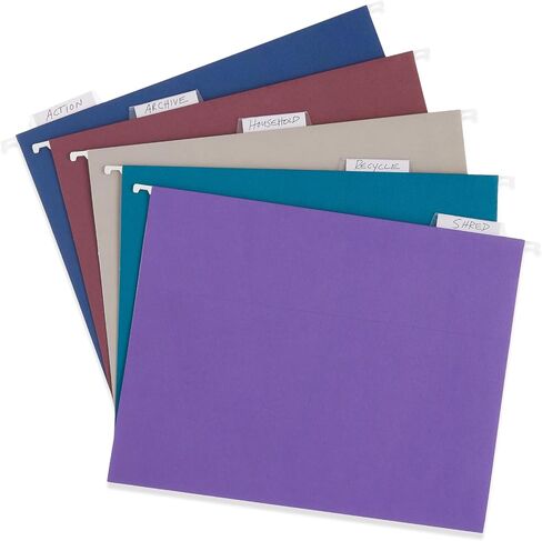 Blue Summit Supplies 25 Hanging File Folders, Letter Size, Assorted Jewel Tone Colors, 1/5 Cut Adjustable Tab Inserts, Designed for Color Coded File Organization, 25 Pack in Saudi Arabia