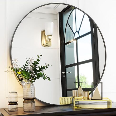 VooBang Large Black Round Bathroom Mirror, 48 inch Circle Wall Mounted Hanging Mirror with Simple Modern Circular Metal Frame for Hallway, Entryway, Living Room, Black Frame in Saudi Arabia