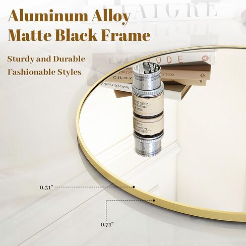 VooBang Large Black Round Bathroom Mirror, 48 inch Circle Wall Mounted Hanging Mirror with Simple Modern Circular Metal Frame for Hallway, Entryway, Living Room, Black Frame in Saudi Arabia