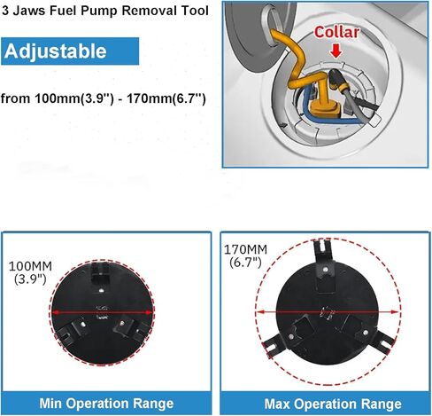 أداة إزالة مضخة الوقود العالمية، أداة حلقة قفل مضخة الوقود القابلة للتعديل، أداة حلقة قفل خزان الوقود ذات 3 فكات دائرية مع مفتاح فك 3.9 بوصة إلى 6.7 بوصة in Kuwait