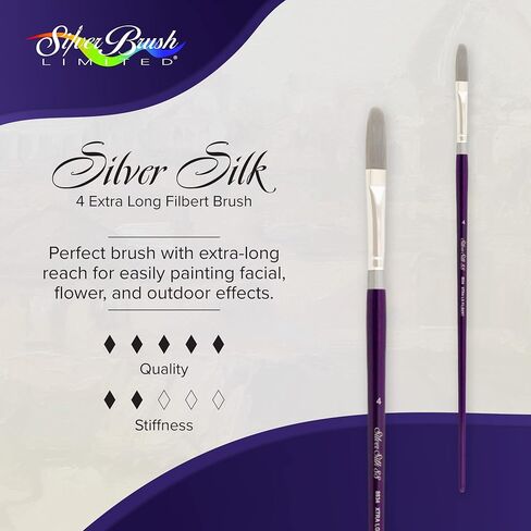 Silver Brush Limited 8803-4 Silver Silk 88 Silver Synthetic Filbert Brush for Oil Paintings, Size 4, Long Handle in Saudi Arabia