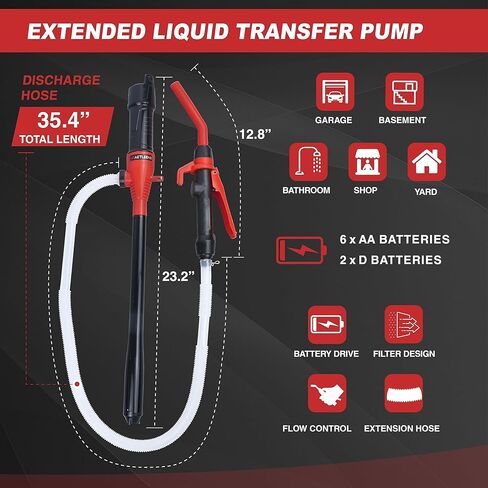 مضخة بطارية طاقة محمولة من AETLEEMO، مضخة نقل سائل تعمل بالبطارية مع فوهة للتحكم السريع في التدفق والتوقف، خرطوم طويل جدًا للبنزين والديزل الكيروسين والمزيد، 2.2 جالون في الدقيقة in Kuwait