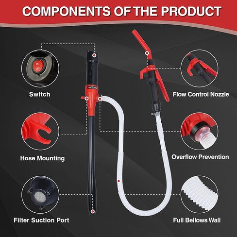 مضخة بطارية طاقة محمولة من AETLEEMO، مضخة نقل سائل تعمل بالبطارية مع فوهة للتحكم السريع في التدفق والتوقف، خرطوم طويل جدًا للبنزين والديزل الكيروسين والمزيد، 2.2 جالون في الدقيقة in Kuwait