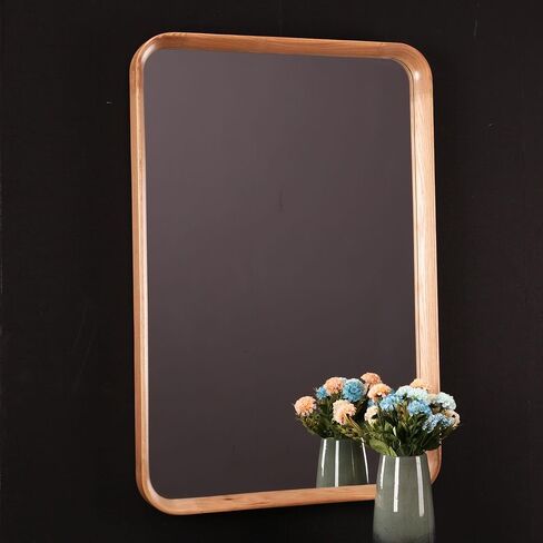 Square Mirror Hardwood Framed Walnut-Black Wall-Mounted Mirror 31.5x31.5 inches Natural Finish Suit for Modern/Nordic/Minimalist Room Décor in Saudi Arabia