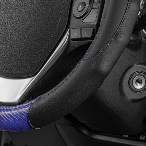 Motor Trend GripDrive Black Carbon Fiber Steering Wheel Cover, Standard 15 inch Size, Black Faux Leather Comfort Grip, Car Steering Wheel Cover for Auto Truck Van SUV in Saudi Arabia