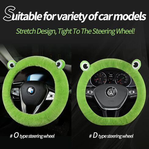 غطاء عجلة قيادة السيارة LLB، غطاء جلد الغنم من صوف الغنم الأصلي ذو نمط لطيف للنساء والرجال والفتيات، عجلة سيارة مضادة للانزلاق بمقاس 13.5-16.5 بوصة (الأمير الضفدع) in Kuwait