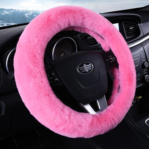 Pinbola 5pcs in 1 Set Faux Wool Steering Wheel Cover Soft Fluffy Handbrake Cover & Gear Shift Cover & 2pcs Seat Belt Shoulder Pads Warm Universal Fit for 15 Inch (Black) in Saudi Arabia