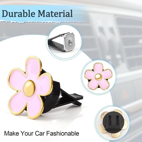 8 Pcs Daisy Flower Air Vent Clip Air Conditioning Outlet Clip Car Air Freshener Clips with Fragrance Cotton Pads for Car Air Vent Interior Decoration Accessories - Black&Purple in Saudi Arabia