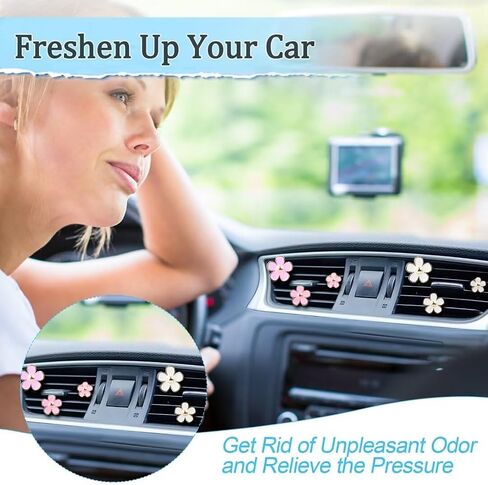 8 Pcs Daisy Flower Air Vent Clip Air Conditioning Outlet Clip Car Air Freshener Clips with Fragrance Cotton Pads for Car Air Vent Interior Decoration Accessories - Black&Purple in Saudi Arabia