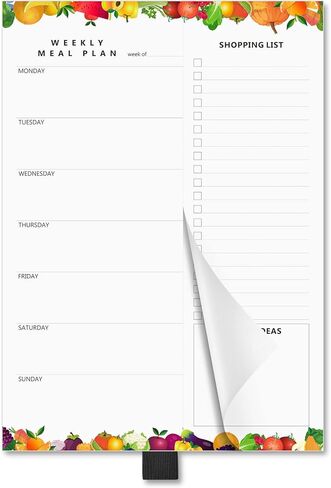 مخطط الوجبات، مفكرة مخطط القائمة الأسبوعية من Asten وقائمة البقالة مع مفكرة مغناطيسية لتخطيط الوجبات مع حامل قلم للثلاجة، مخطط العشاء مع قائمة التسوق القابلة للتمزيق 7 × 10 بوصة، 52 ورقة (فاكهة) in Kuwait
