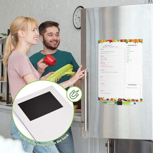 مخطط الوجبات، مفكرة مخطط القائمة الأسبوعية من Asten وقائمة البقالة مع مفكرة مغناطيسية لتخطيط الوجبات مع حامل قلم للثلاجة، مخطط العشاء مع قائمة التسوق القابلة للتمزيق 7 × 10 بوصة، 52 ورقة (فاكهة) in Kuwait