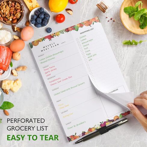 مخطط الوجبات، مفكرة مخطط القائمة الأسبوعية من Asten وقائمة البقالة مع مفكرة مغناطيسية لتخطيط الوجبات مع حامل قلم للثلاجة، مخطط العشاء مع قائمة التسوق القابلة للتمزيق 7 × 10 بوصة، 52 ورقة (فاكهة) in Kuwait