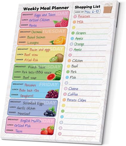 Zoe Deco Weekly Meal Planner (Fruit, 7 x 10"), Magnetic Notepad for Refrigerator, Weekly Menu Planning Pad for Family, 52 Easy Tear-Off Sheets for Grocery/Shopping Lists in Saudi Arabia