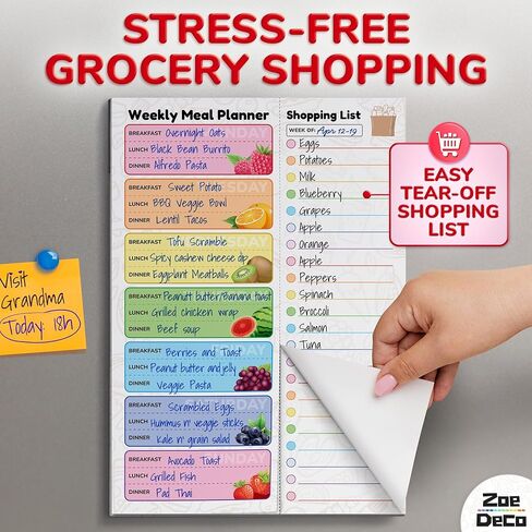 Zoe Deco Weekly Meal Planner (Fruit, 7 x 10"), Magnetic Notepad for Refrigerator, Weekly Menu Planning Pad for Family, 52 Easy Tear-Off Sheets for Grocery/Shopping Lists in Saudi Arabia