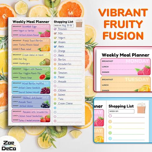 Zoe Deco Weekly Meal Planner (Fruit, 7 x 10"), Magnetic Notepad for Refrigerator, Weekly Menu Planning Pad for Family, 52 Easy Tear-Off Sheets for Grocery/Shopping Lists in Saudi Arabia