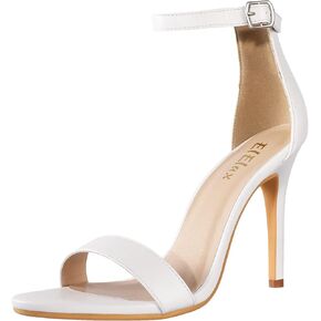 ElElax Black White Gold Heels for Women 4 Inches, Stiletto Heels Ankle Strap Heeled Sandals for Dressy Wedding Party