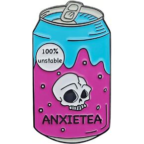 Anxiety Tea Enamel Pin, Skull Tea Lapel Pin, Tea Lover Jewelry Gift, Unisex Brooch for Women, Men, Teens