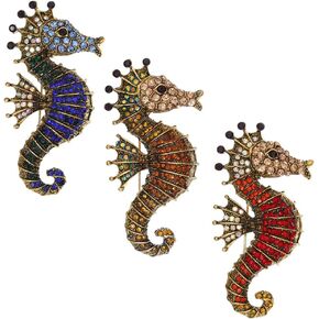 3Pcs Sparkling Fashion Marine Animal Brooch Corsage Pin Accessories Rhinestone Sea Horse Brooch Pin