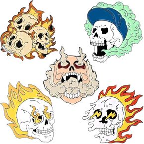 ROFARSO Skull Enamel Lapel Pin Set Smoke Fire Skull Pin, Halloween Accessory for Backpacks Clothing Bags Hats Shirts
