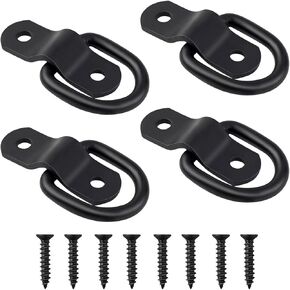 4 Pack D Rings Tie Down Anchors Heavy Duty Tie Down Hooks for Truck Bed Bracket Trailer Tie Downs D-Ring Anchor D Lashing Ring for Cargo Trailers Vans Trucks Rv Pickup Camper Surface Mount (Black)