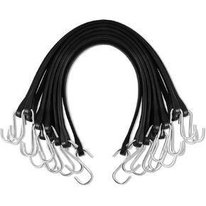12 PCS Rubber Bungee Cords with Hooks,Bungee Cords Heavy Duty Outdoor,100% Quality EPDM Bungee Straps,Heavy Duty Bungee Cords for Securing Tarps, Cargo,Luggage and Canvases (12PCS,Black,21")